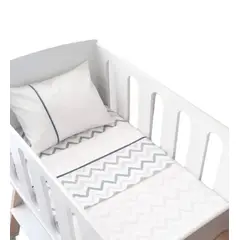 GENERICO - Juego de Sabana para Cuna Colecho 85x55 Blanco con Zig Zag
