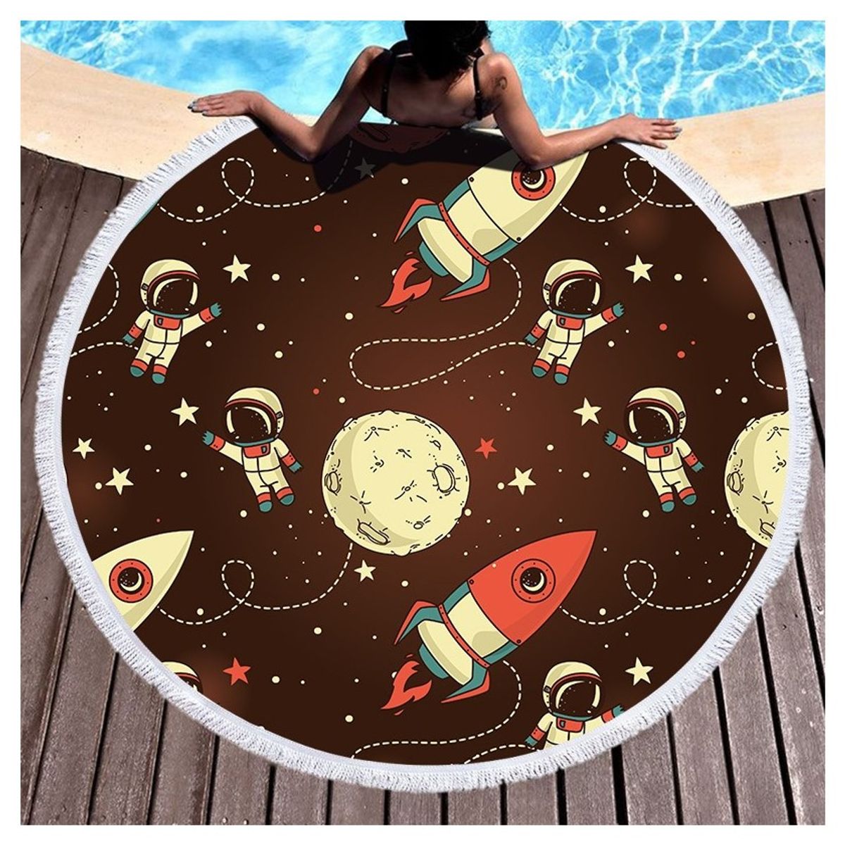 COMPRAPO - Manta tipo Toalla Redonda Astronauta con Flecos