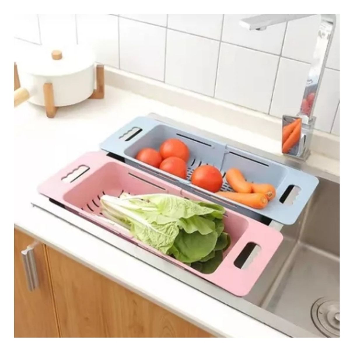 XTECH - Colador Cesta Extensible Lavaplato Cesta Cocina Fruta Verdura Rosa