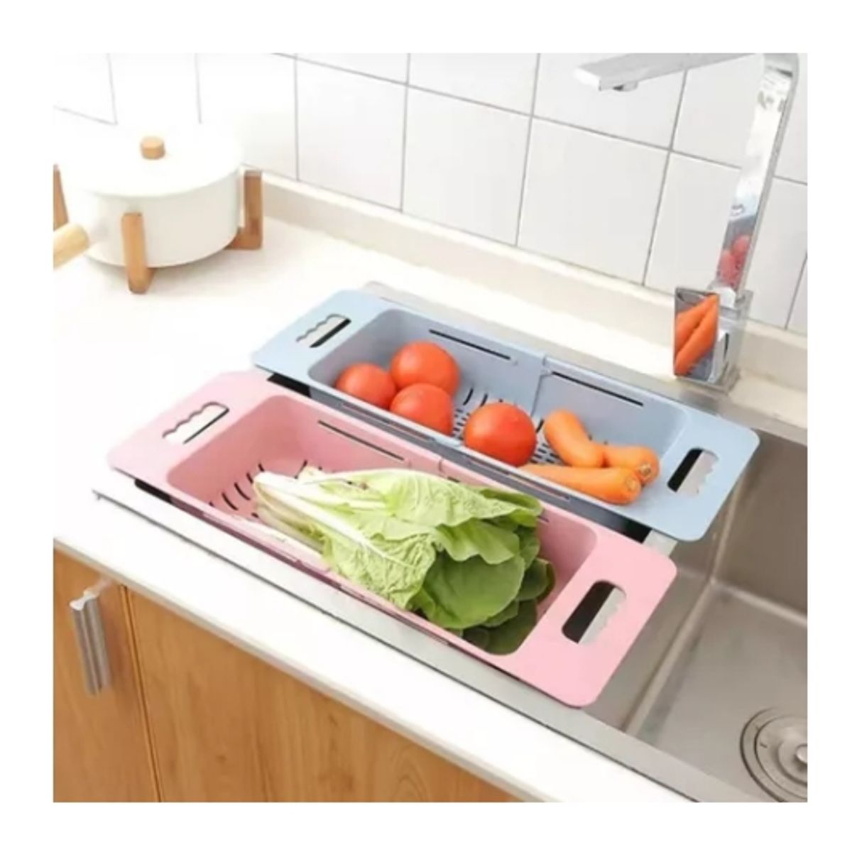 XTECH - Colador Cesta Extensible Lavaplato Cesta Cocina Fruta Verdura Rosa