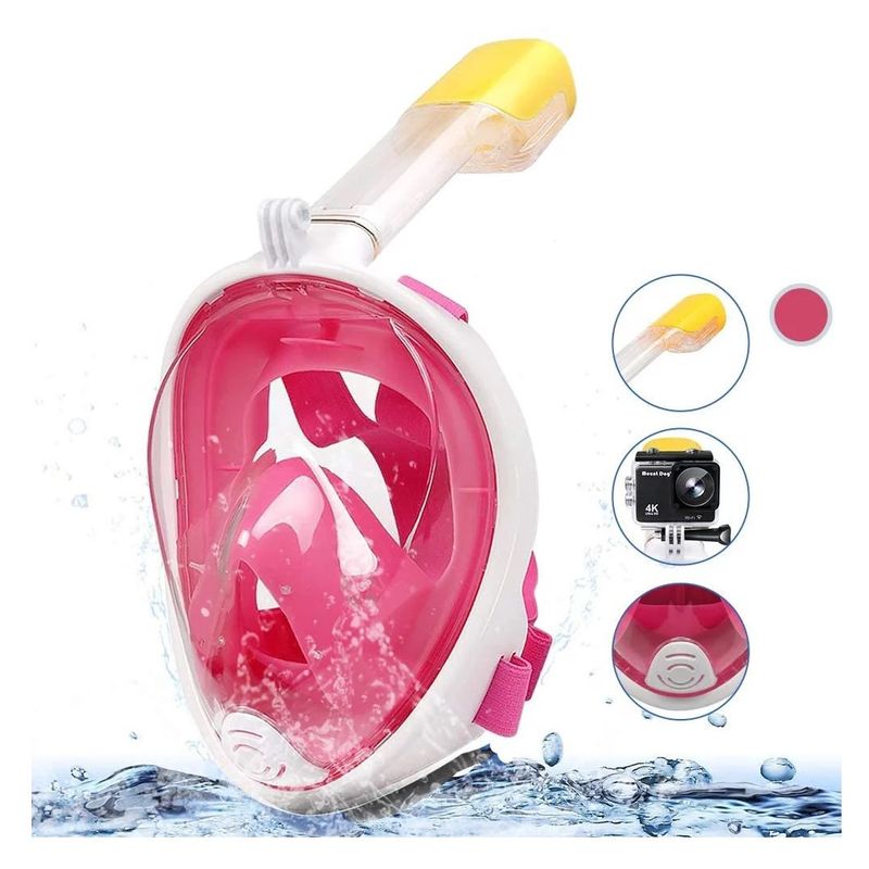 COMPRAPO - Máscara Buceo Snorkel Soporte Gopro Antiempañante Rosa