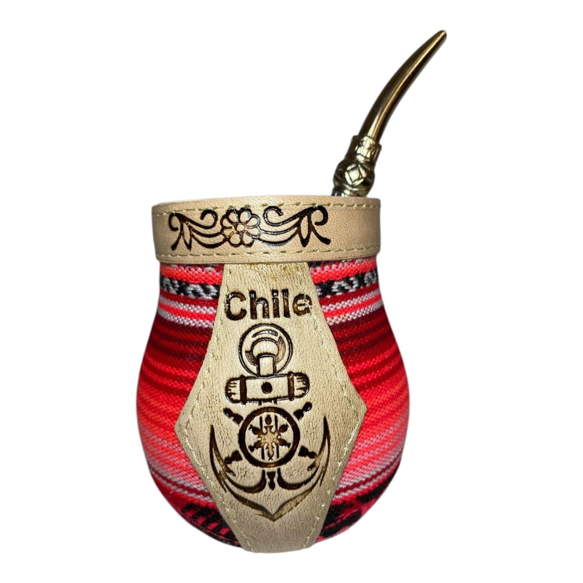 GENERICO - Mate Cerámica Con Aguayo Y Cuero Mediano + Bombilla