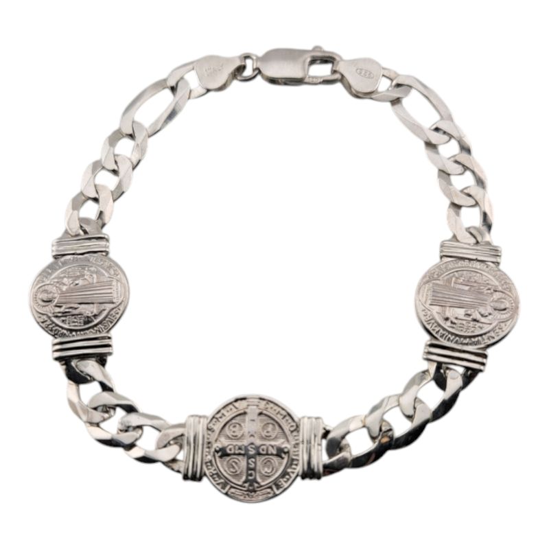 GENERICO - pulsera san benito plata gruesa hombre exclusivo regalo