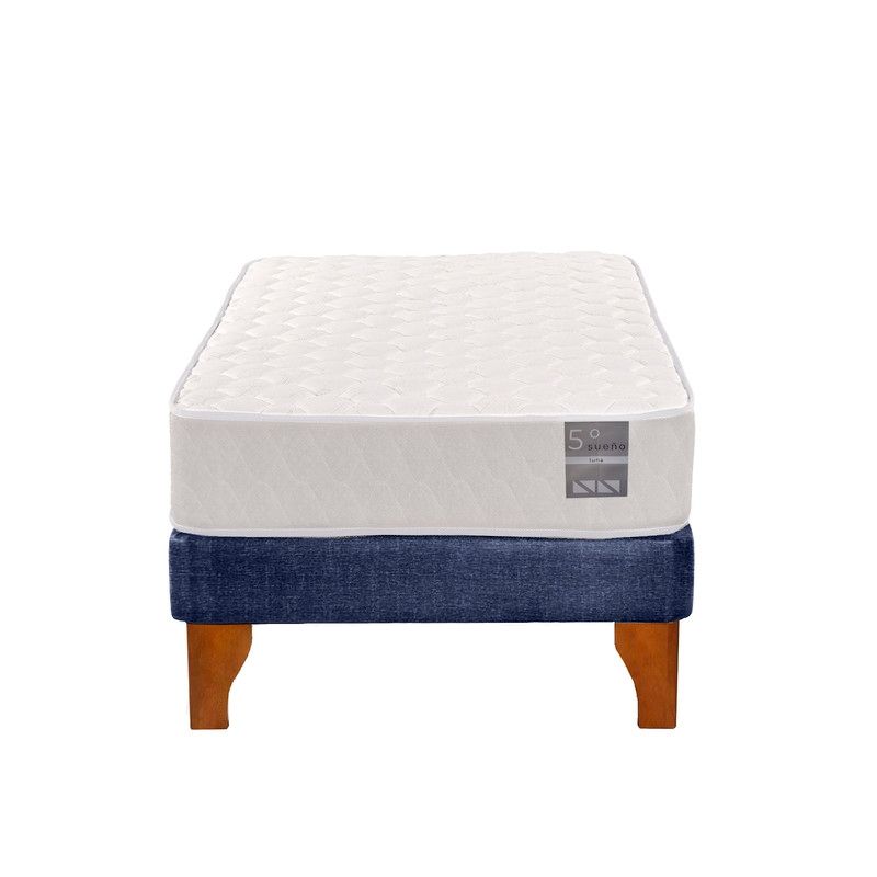 5 SUEÑO - Cama Europea 1 Plaza Luna 90x190 cm Base Colchón Madera Azul