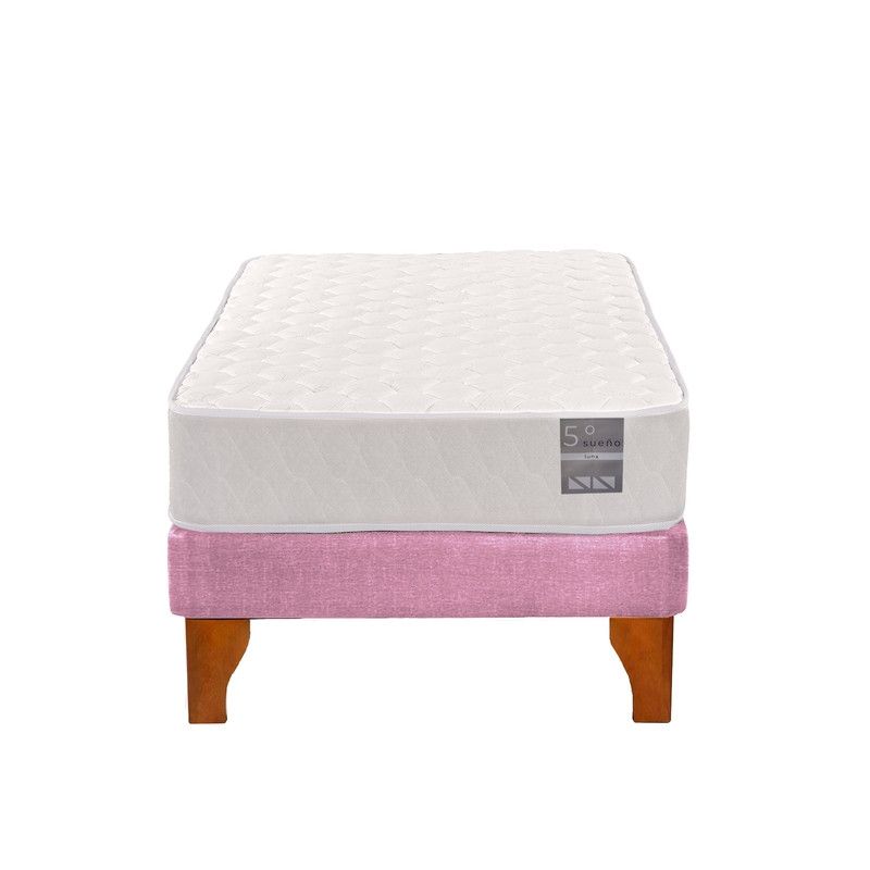 5 SUEÑO - Cama Europea 1 Plaza Luna 90x190 cm Base Colchón Madera Rosado