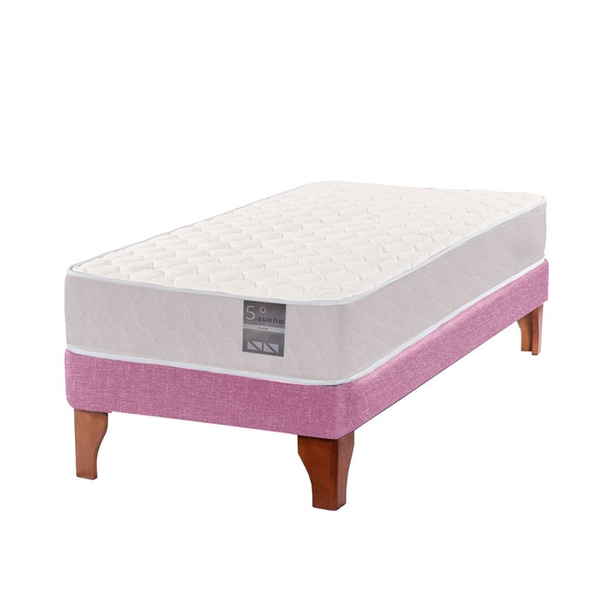 5 SUEÑO - Cama Europea 1 Plaza Luna 90x190 cm Base Colchón Madera Rosado…