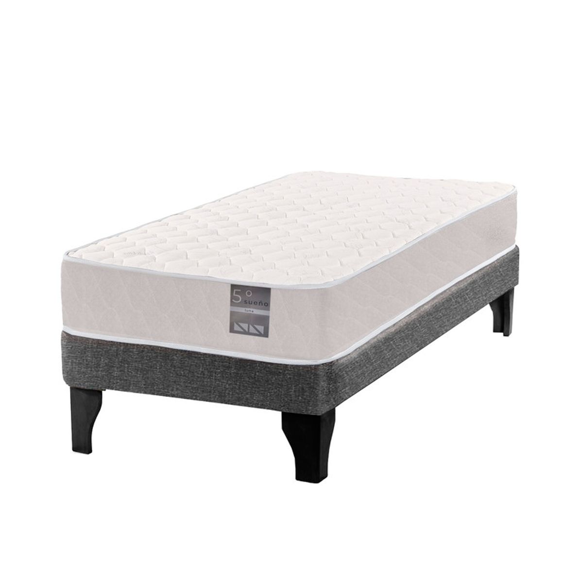 5 SUEÑO - Cama Europea 1 Plaza Luna 90x190 cm Base Colchón Negro Gris…