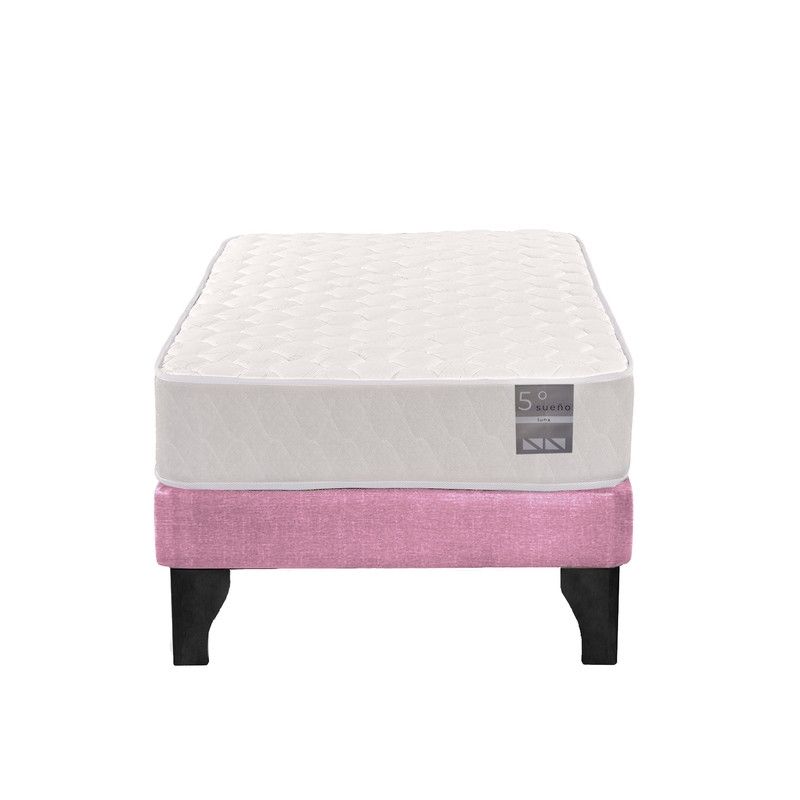 5 SUEÑO - Cama Europea 1 Plaza Luna 90x190 cm Base Colchón Negro Rosado