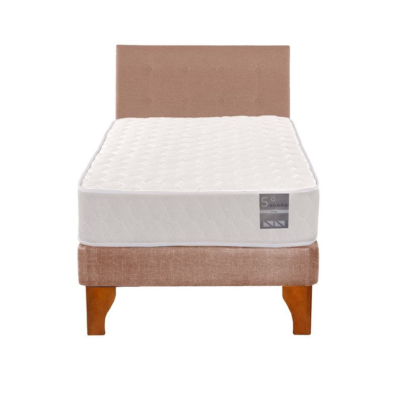 5 SUEÑO - Cama Europea 1 Plaza Luna + Respaldo Capitoné Madera Beige