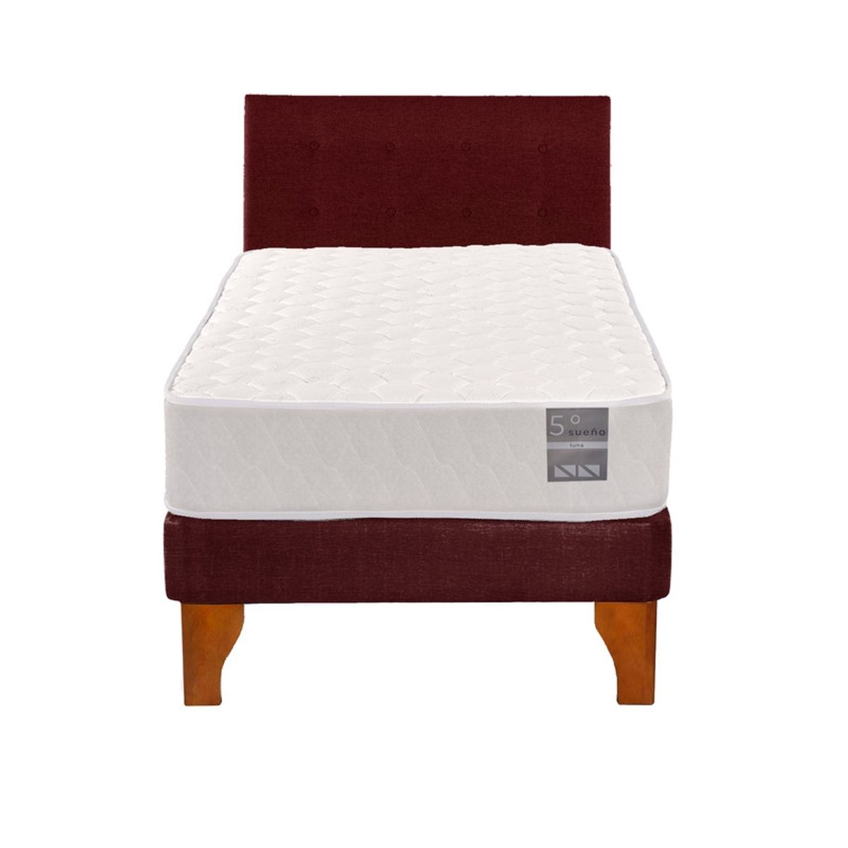 5 SUEÑO - Cama Europea 1 Plaza Luna + Respaldo Capitoné Madera Burdeo