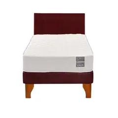 5 SUEÑO - Cama Europea 1 Plaza Luna + Respaldo Capitoné Madera Burdeo