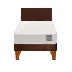 5 SUEÑO - Cama Europea 1 Plaza Luna + Respaldo Capitoné Madera Café
