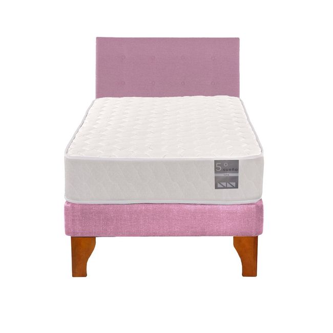 5 SUEÑO - Cama Europea 1 Plaza Luna + Respaldo Capitoné Madera Rosado…