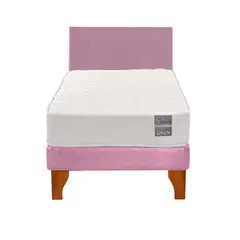 5 SUEÑO - Cama Europea 1 Plaza Luna + Respaldo Capitoné Madera Rosado