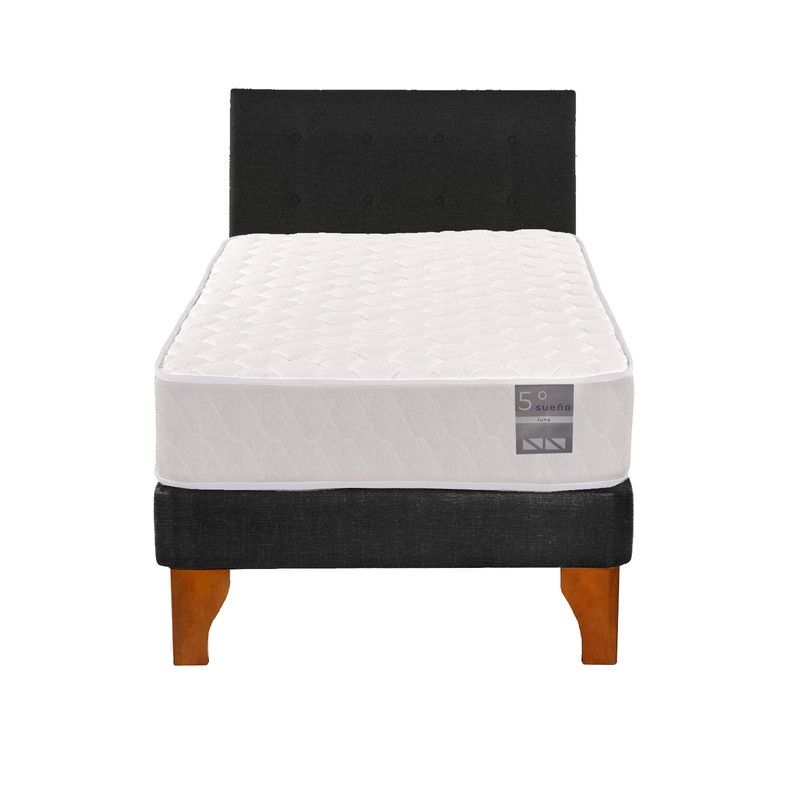 5 SUEÑO - Cama Europea 1 Plaza Luna + Respaldo Capitoné Madera Negro