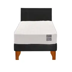 5 SUEÑO - Cama Europea 1 Plaza Luna + Respaldo Capitoné Madera Negro