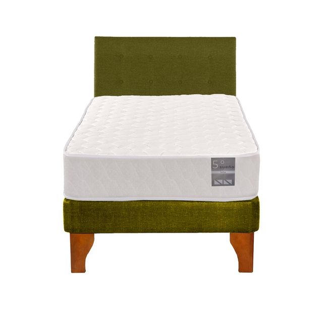 5 SUEÑO - Cama Europea 1 Plaza Luna + Respaldo Capitoné Madera Verde…