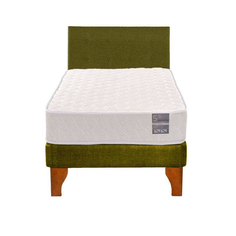 5 SUEÑO - Cama Europea 1 Plaza Luna + Respaldo Capitoné Madera Verde