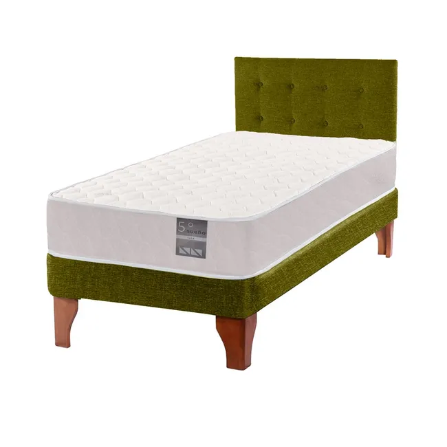 5 SUEÑO - Cama Europea 1 Plaza Luna + Respaldo Capitoné Madera Verde…
