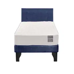 5 SUEÑO - Cama Europea 1 Plaza Luna + Respaldo Capitoné Negro Azul