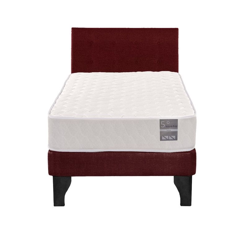 5 SUEÑO - Cama Europea 1 Plaza Luna + Respaldo Capitoné Negro Burdeo