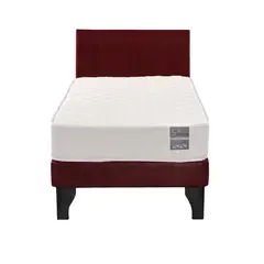 5 SUEÑO - Cama Europea 1 Plaza Luna + Respaldo Capitoné Negro Burdeo
