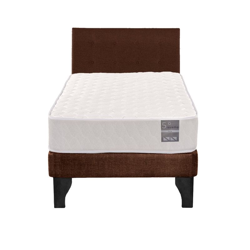 5 SUEÑO - Cama Europea 1 Plaza Luna + Respaldo Capitoné Negro Café
