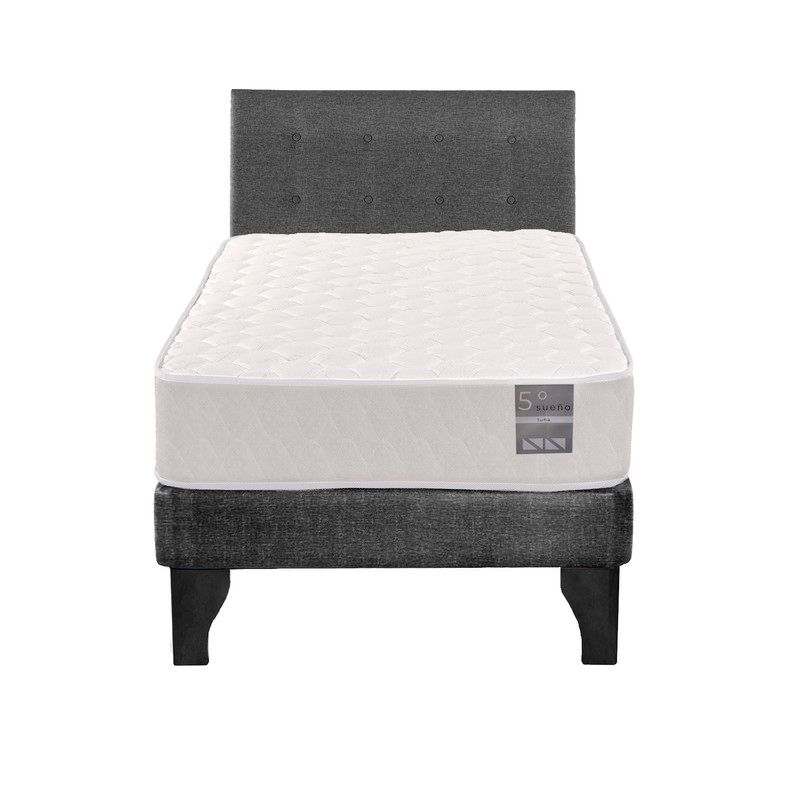 5 SUEÑO - Cama Europea 1 Plaza Luna + Respaldo Capitoné Negro Gris
