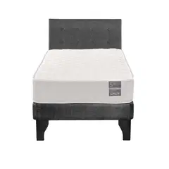 5 SUEÑO - Cama Europea 1 Plaza Luna + Respaldo Capitoné Negro Gris