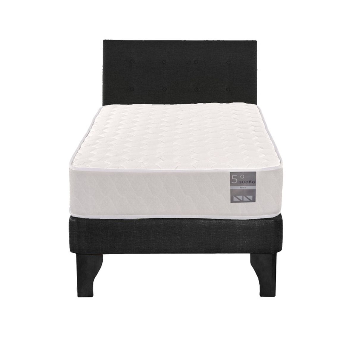 5 SUEÑO - Cama Europea 1 Plaza Luna + Respaldo Capitoné Negro…