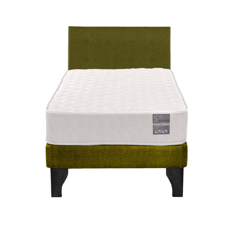 5 SUEÑO - Cama Europea 1 Plaza Luna + Respaldo Capitoné Negro Verde