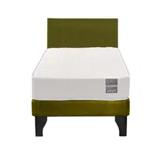 5 SUEÑO - Cama Europea 1 Plaza Luna + Respaldo Capitoné Negro Verde