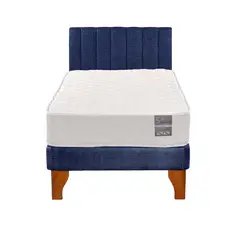 5 SUEÑO - Cama Europea 1 Plaza Luna + Respaldo Tubular Madera Azul