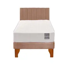 5 SUEÑO - Cama Europea 1 Plaza Luna + Respaldo Tubular Madera Beige