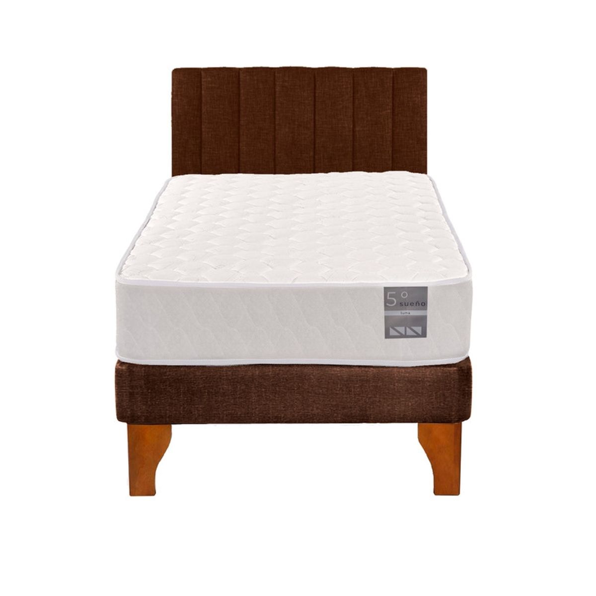 5 SUEÑO - Cama Europea 1 Plaza Luna + Respaldo Tubular Madera Café…