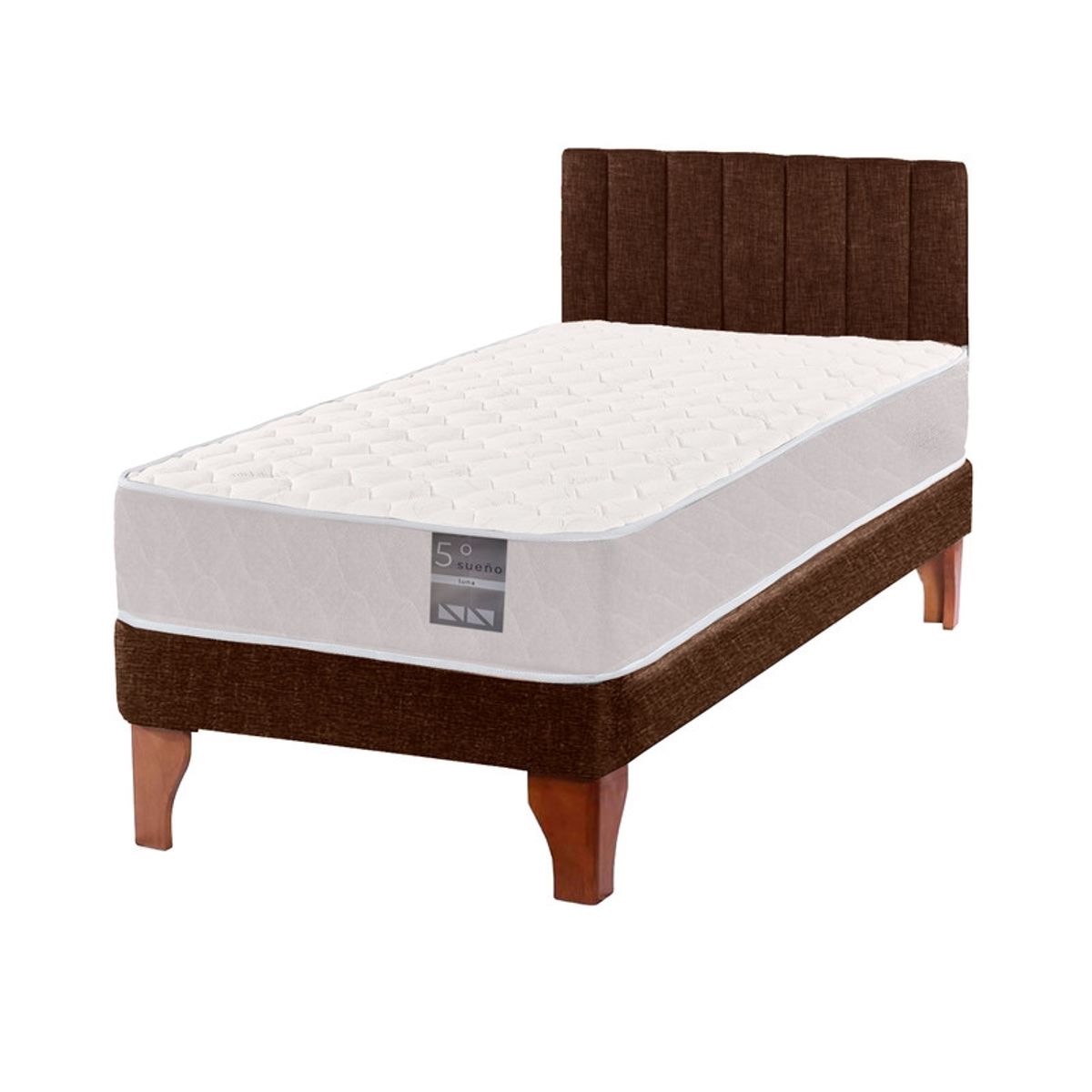 5 SUEÑO - Cama Europea 1 Plaza Luna + Respaldo Tubular Madera Café…