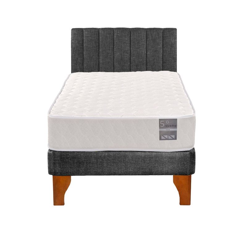 5 SUEÑO - Cama Europea 1 Plaza Luna + Respaldo Tubular Madera Gris