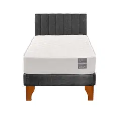 5 SUEÑO - Cama Europea 1 Plaza Luna + Respaldo Tubular Madera Gris