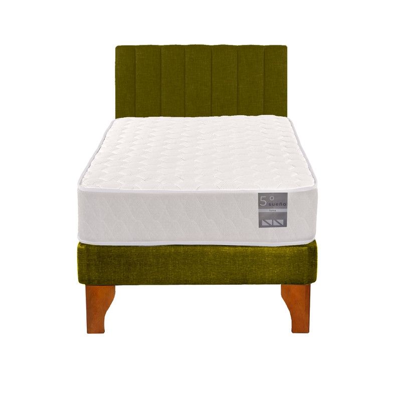 5 SUEÑO - Cama Europea 1 Plaza Luna + Respaldo Tubular Madera Verde…