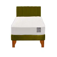 5 SUEÑO - Cama Europea 1 Plaza Luna + Respaldo Tubular Madera Verde