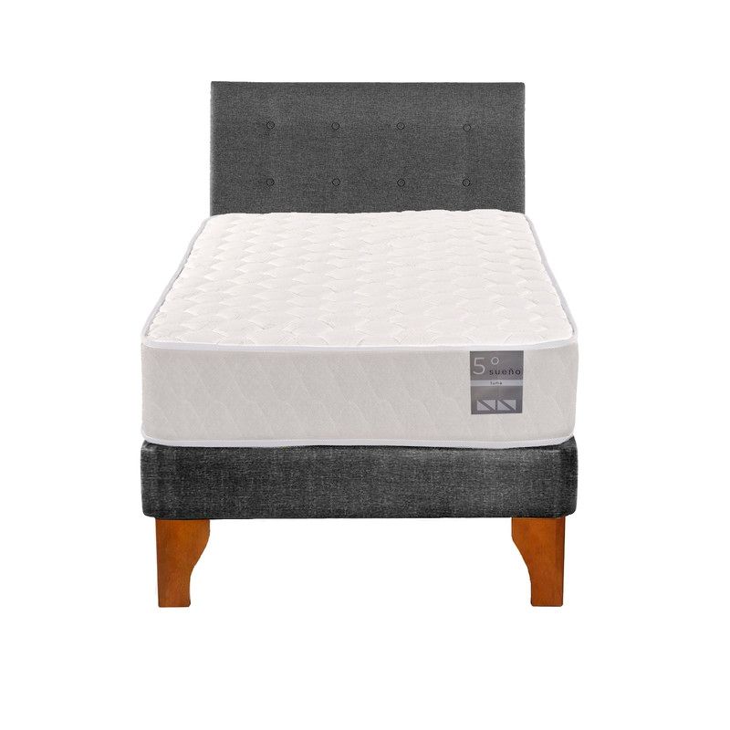 5 SUEÑO - Cama Europea 1 Plaza Luna + Respaldo Capitoné Madera Gris
