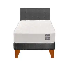 5 SUEÑO - Cama Europea 1 Plaza Luna + Respaldo Capitoné Madera Gris