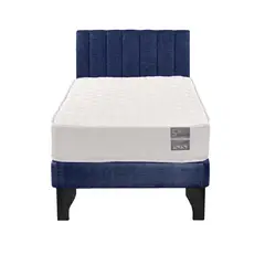 5 SUEÑO - Cama Europea 1 Plaza Luna + Respaldo Tubular Negro Azul