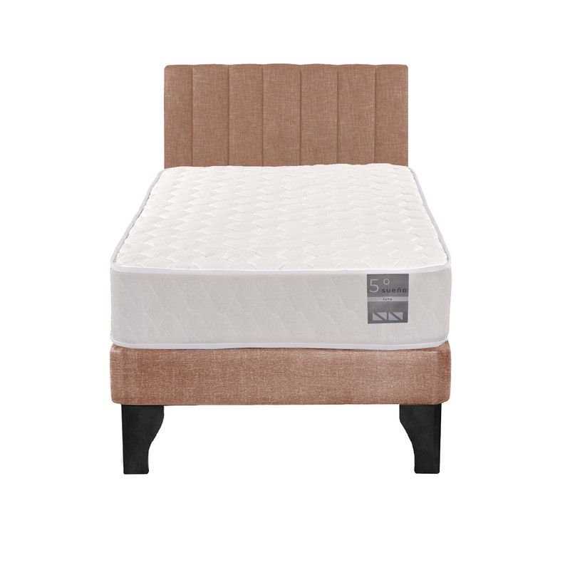 5 SUEÑO - Cama Europea 1 Plaza Luna + Respaldo Tubular Negro Beige