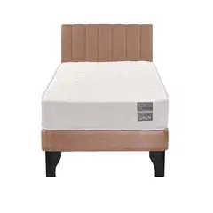 5 SUEÑO - Cama Europea 1 Plaza Luna + Respaldo Tubular Negro Beige