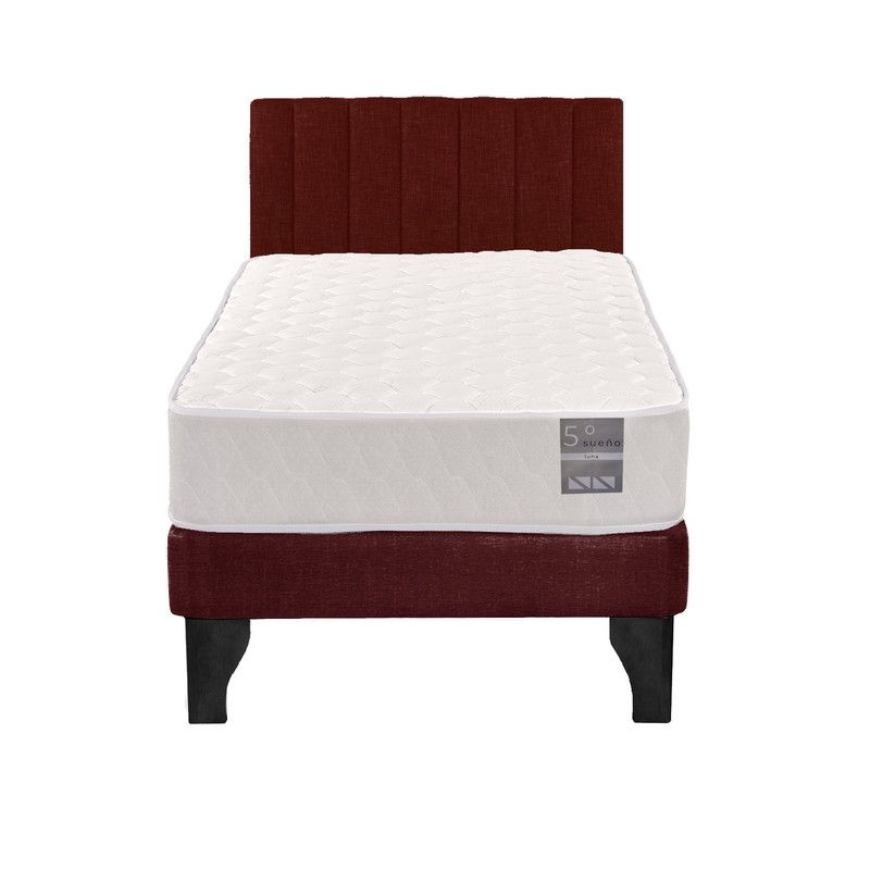 5 SUEÑO - Cama Europea 1 Plaza Luna + Respaldo Tubular Negro Burdeo