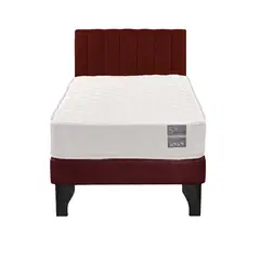 5 SUEÑO - Cama Europea 1 Plaza Luna + Respaldo Tubular Negro Burdeo