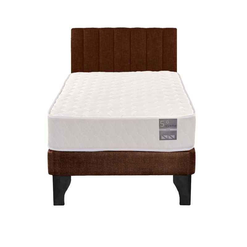 5 SUEÑO - Cama Europea 1 Plaza Luna + Respaldo Tubular Negro Café