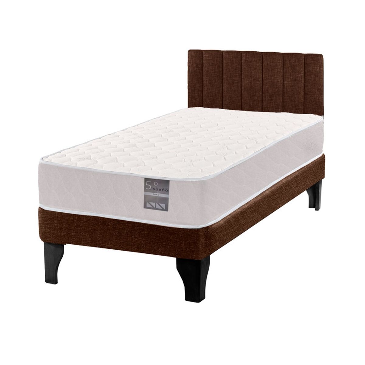 5 SUEÑO - Cama Europea 1 Plaza Luna + Respaldo Tubular Negro Café
