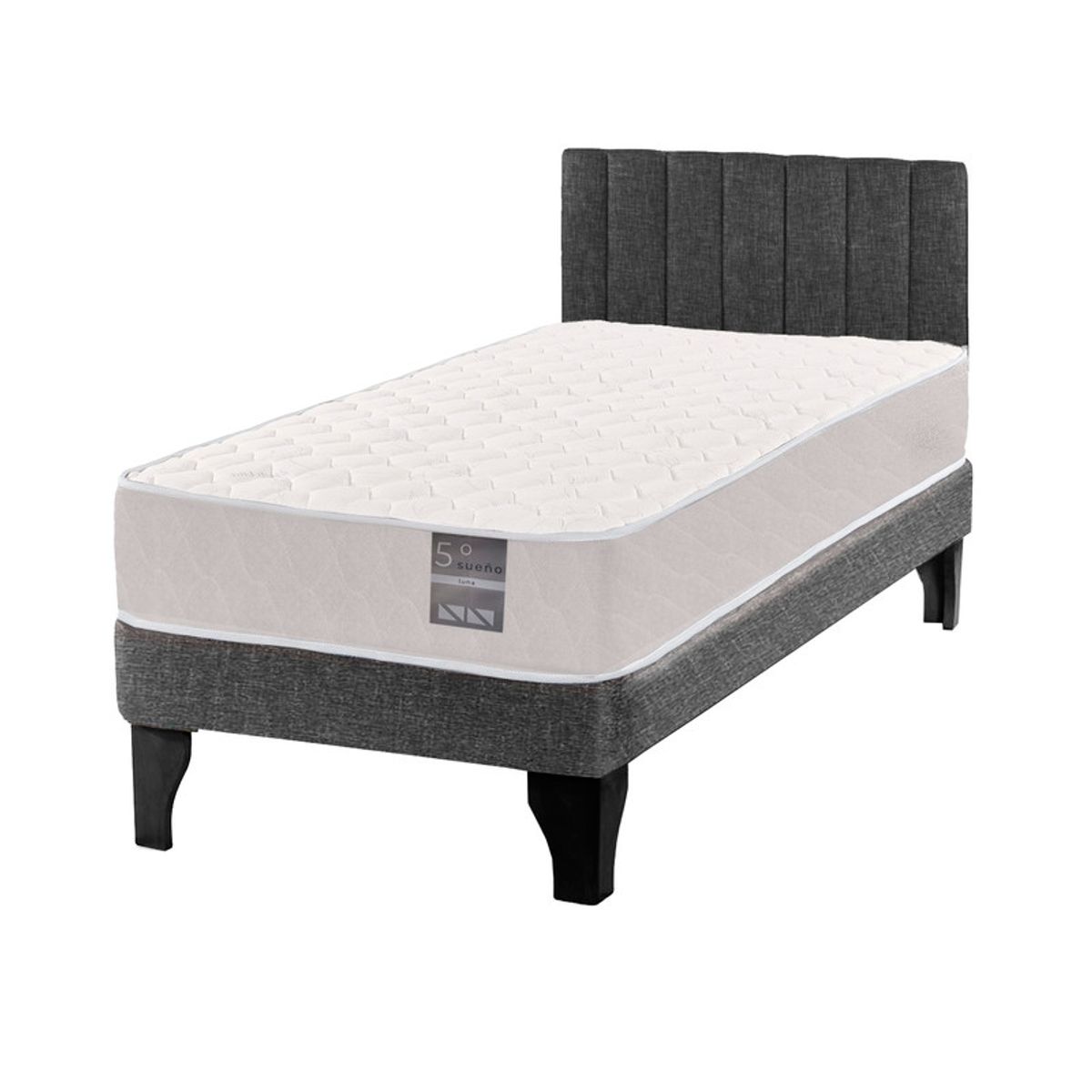 5 SUEÑO - Cama Europea 1 Plaza Luna + Respaldo Tubular Negro Gris
